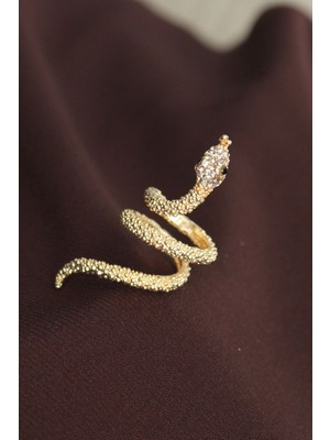 Belle Fusion Bfs Ayarlanabilir Gold Renk Zirkon Taşlı Yılan Yüzük