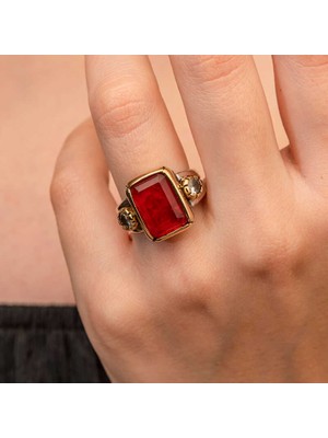 Harem Altın Gümüş Kırmızı Zirkon Taşlı Otantik Kadın Yüzük