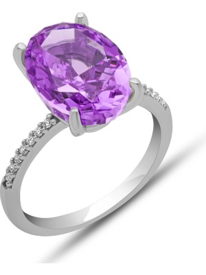 Harem Altın Gümüş Ice Cut Oval Mor Zirkon Taşlı Kadın Yüzük