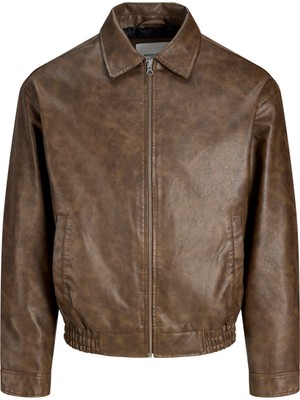 Jack & Jones Erkek Suni Deri Bomber Ceket - Leon