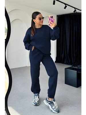 Yakamel Kadın 3iplik Oversıze Paçası Lastikli Bisiklet Yaka Eşofman Takımı