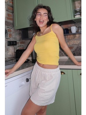 Madmext Sarı Askılı Basic Kadın Atlet MG2094