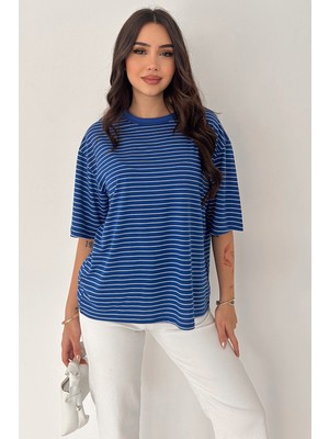 Noa Noa Kadın Oversize Çizgili Tişört – Monochrome Ease