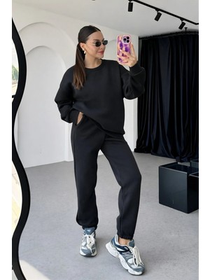 Yakamel Kadın 3iplik Oversıze Paçası Lastikli Bisiklet Yaka Eşofman Takımı