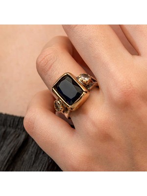 Harem Altın Gümüş Koyu Lacivert Zirkon Taşlı Otantik Kadın Yüzük