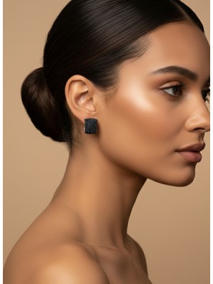 Keskin Gümüş 925 Ayar Gümüş Beş Sıra Siyah Taşlı Gold Halka Tasarım Kadın Küpe Doğum Günü Hediye