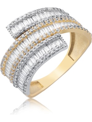 Harem Altın 14 Ayar Altın Baget Yarım Tur Üç Renk Yüzük HSM10025