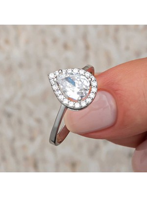 Harem Altın Gümüş Beyaz Zirkon Taşlı Damla Kadın Yüzük