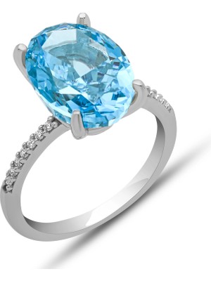 Harem Altın Gümüş Ice Cut Oval Mavi Zirkon Taşlı Kadın Yüzük