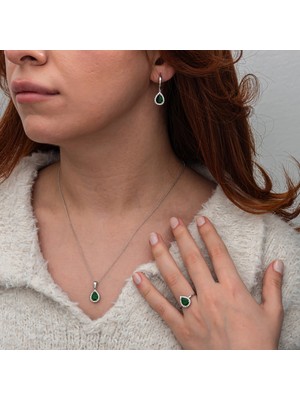 Harem Altın Gümüş Yeşil Zirkon Taşlı Damla Kadın Set