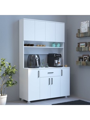 Alfimo Mobilya Belinda Kahve Köşesi Mutfak Dolabı Çok Amaçlı Dolap Beyaz