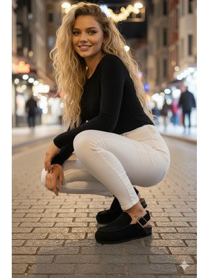 Manijero Alba Premium MNR.010.03 Kadın Siyah Günlük Hakiki Deri Sandalet Terlik