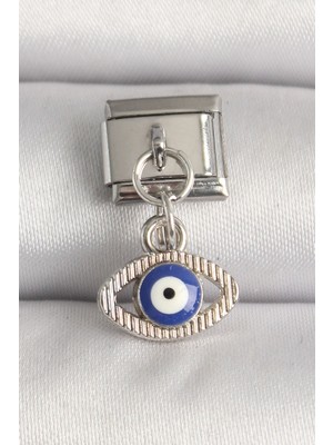 Ayder Timya 316L Çelik Gümüş Renk Nazar Boncuk Detaylı Göz Model Nomination Charm (Timya/1395) 192327