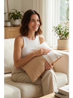 Jojomia Elya Kırlent Kılıfı Hardal 45x45 %100 Pamuk