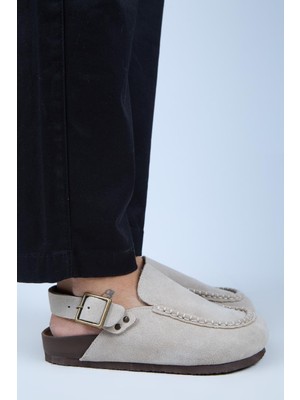 Manijero Alba Premium MNR.010.05 Kadın Bej Günlük Hakiki Deri Sandalet Terlik