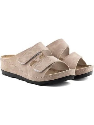 Roy Jones Kadın Comfortwave Nubuk Süet Bej Cırtlı Günlük Terlik 2200
