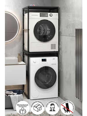 Bofigo Çamaşır Makinesi Dolabı Kurutma Makinesi Dolabı Metal Banyo Dolabı Seda Antrasit