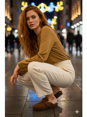 Manijero Arya Premium MNR.017.02 Kadın Taba Günlük Hakiki Deri Terlik