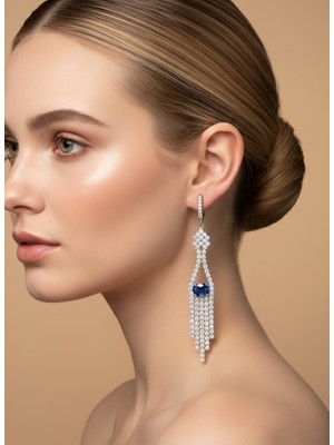 Keskin Gümüş 925 Ayar Gümüş Zirkon Taşlı Su Yolu Abiye Trend Kadın Küpe Sevgililer Günü Hediye 4