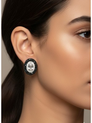 Keskin Gümüş Gümüş Siyah Özel Tasarım Bombe Kadın Küpe  Sevgililer Günü Hediye