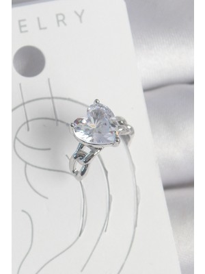 Ayder Timya Pirinç Gümüş Renk Zirkon Taşlı Kalp Model Kadın Kıkırdak Küpe (Timya/1395) 192638