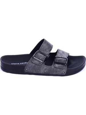 Pierre Cardin Erkek Çift Kemerli Tokalı Terlik Gri Nubuk PC-7241-7038