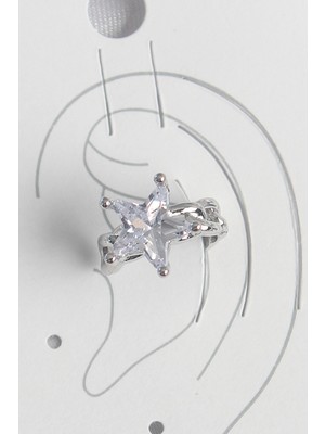 Ayder Timya Pirinç Gümüş Renk Zirkon Taşlı Yıldız Model Kadın Kıkırdak Küpe (Timya/1395) 192634