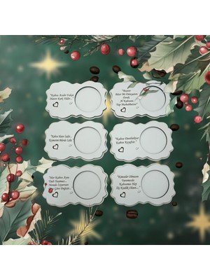 Duyar Kahve Fincan Altlığı 6lı  Set 6 Farklı Söz ile Ahşap Beyaz