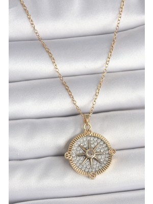 Ayder Timya 316L Çelik Gold Renk Zirkon Taşlı Pusula Model Kadın Kolye (Timya/1395) 192470