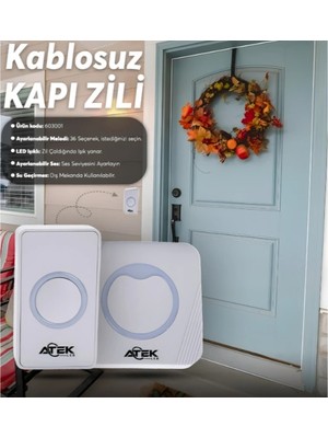 Cansa Beyaz Kablosuz Su Geçirmez Kapı Zili