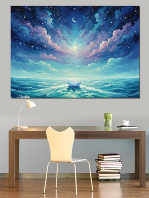 Karizma Tablo Yıldızlı Uzay Gökyüzü Manzarası Dekoratif Kanvas - Mdf Ahşap Tablo