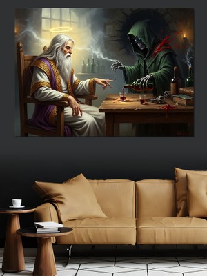 Karizma Tablo Iksir Yapan Büyücü Çizimi Dekoratif Kanvas - Mdf Ahşap Tablo