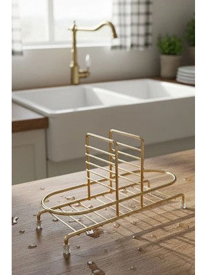 Siyah Sıvı Sabunluk Standı Tezgah Üstü Banyo Mutfak Düzenleyici, Oval Altın Organizer