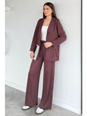 Gülseli Kadın Tek Düğmeli Ceket Bel Lastikli Çimalı Pantolon Ikili Takım P-00020009
