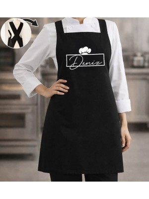 Bk Gift Kişiye Özel Isimli Çapraz Askılı Siyah Mutfak Önlüğü - 4, Aşçı Önlüğü, Şef Önlüğü, Anneye Hediye