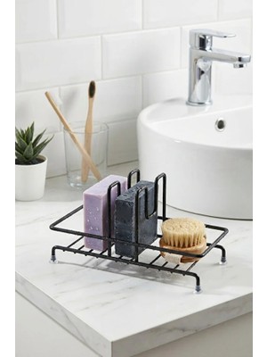 Siyah Sıvı Sabunluk Standı Tezgah Üstü Banyo Mutfak Düzenleyici, Kare Siyah Sabunluk