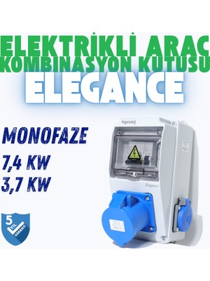 Hgsşarj ''Elegance'' 7,4kW 3x32A Monofaze Elektrikli Araç Kombinasyon Kutusu, Tesla Mavi Adaptör Uyumlu, V i k o/P a n a s o n i c