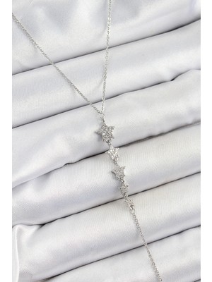 Ayder Timya Pirinç Zirkon Taşlı Sıralı Yıldız Figürlü Y Model Gümüş Renk Kadın Kolye (Timya/1395) 193043