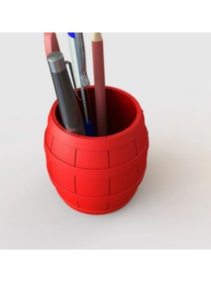 Aycer Kırmızı Renk,fıçı Şeklinde Kalemlik,dekoratif Şık Tasarım