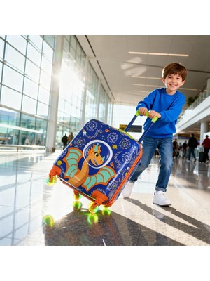 Milk&moo Renkli Işıklı Tekerlekli Çekçekli Çocuk Valiz 3D Tasarımlı