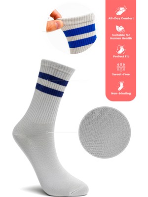 Morvarid 3'lü Pamuk Erkek Tenis Çorap Seti - Çizgili Desenli Tenis Çorap