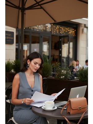 Lela Streç Fitted Fit V Yaka Düğmeli Yelek Bayan Yelek 5865971