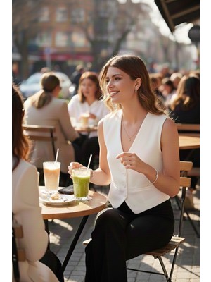 Lela Streç Fitted Fit V Yaka Düğmeli Yelek Bayan Yelek 5865971