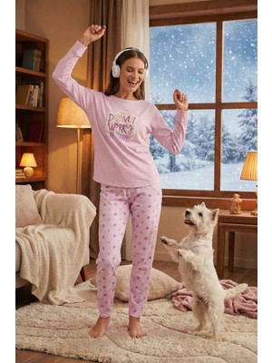 Lela Streç Standart Fit Bisiklet Yaka Desenli Pijama Takımı Bayan Pijama Takımı 6095700