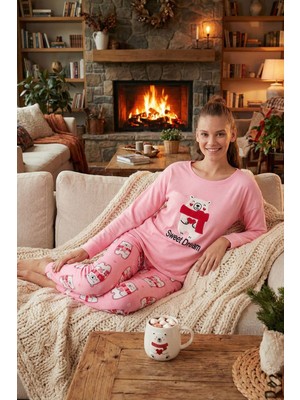 Lela Streç Standart Fit Bisiklet Yaka Desenli Pijama Takımı Bayan Pijama Takımı 6095700