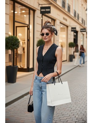 Lela Streç Fitted Fit V Yaka Düğmeli Yelek Bayan Yelek 5865971