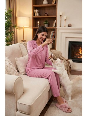 Lela Regular Fit Gömlek Yaka Uzun Kollu Pijama Takımı Bayan Pijama Takımı 65750701