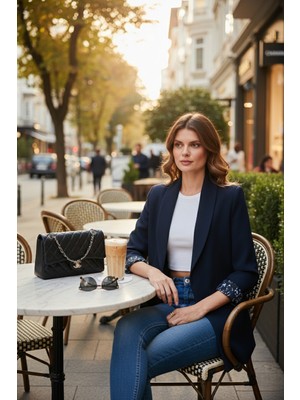 Lela Regular Fit Klasik Yaka Desenli Astar Detaylı Blazer Ceket Bayan Ceket 6839227