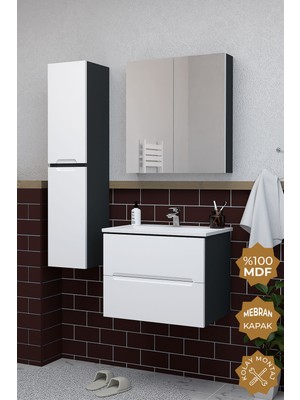 Teta Home Kopenhag 65 cm Mdf Gövde Membran Kapak Banyo Dolabı Seti + Boy Dolabı