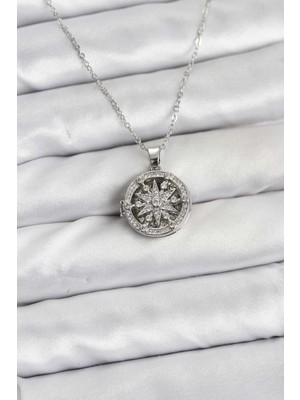 Mabelme Store 316L Çelik Zincir Gümüş Renk Kutup Yıldızı Kapaklı Model Kadın Kolye